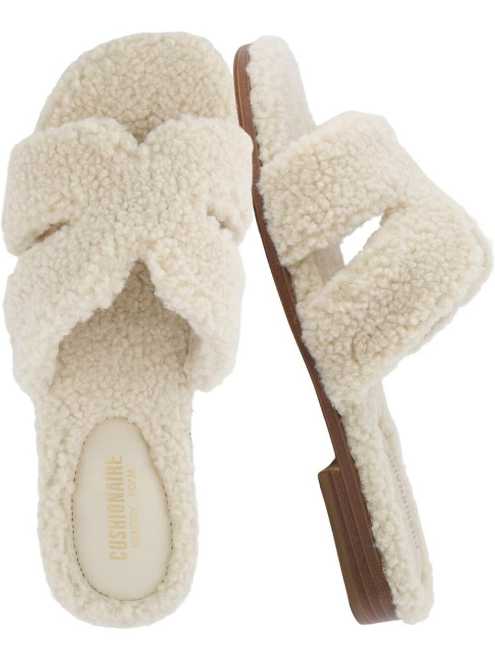 Cozy Faux Shearling Open Toe Slippers for Women - Memory Foam Slip-On Fuzzy